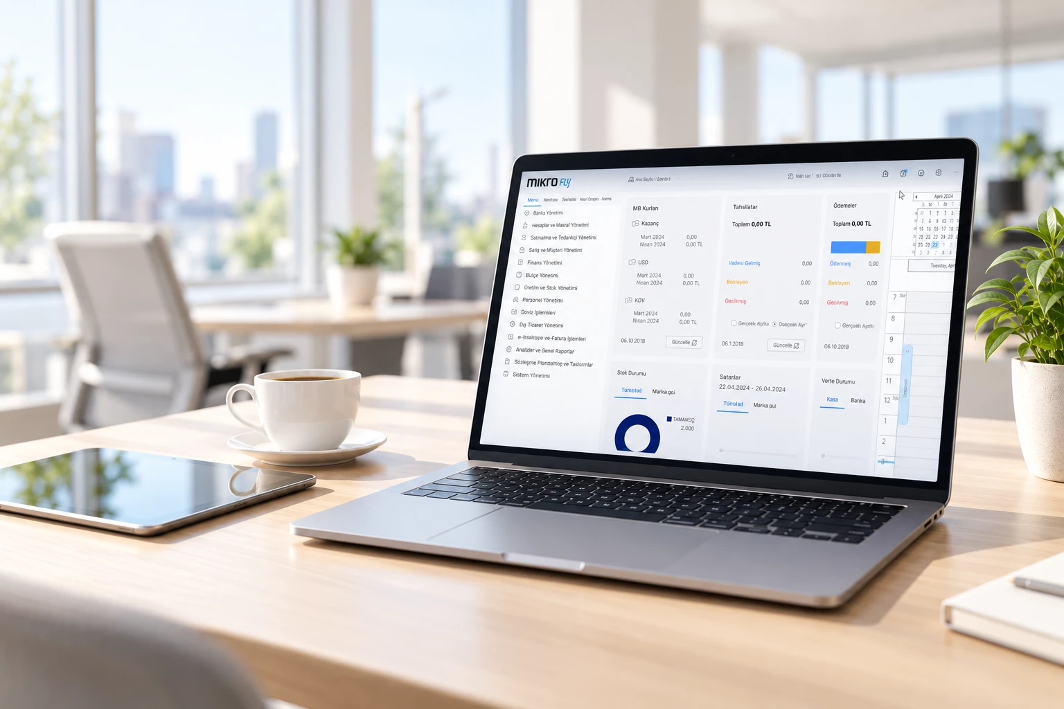 Dizüstü bilgisayarda Mikro FLY ERP paneli